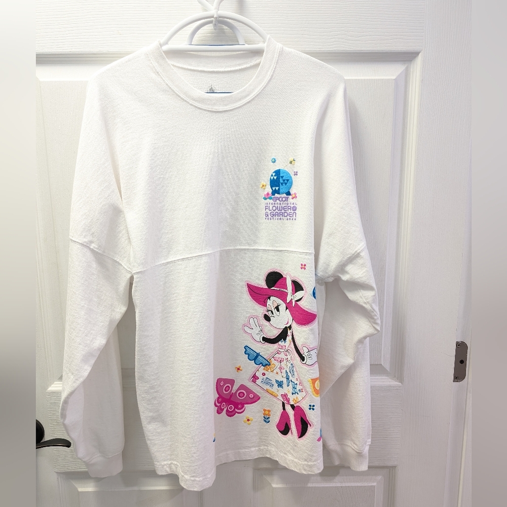Women's Disney Spirit Jersey White Epcot Flower & Garden 2024 Minnie Mouse Med